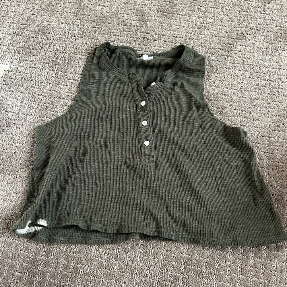 Aerie Green Sleeveless Polo Crop Tank